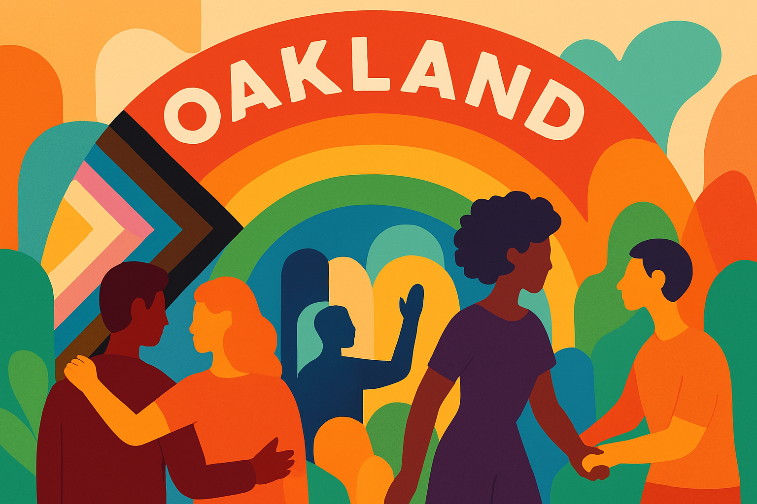 Illustration representing the diverse LGBTQ+ community in Oakland